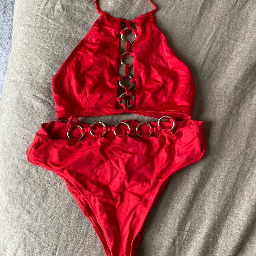 For Love & Lemons Red and Gold Swim Suit